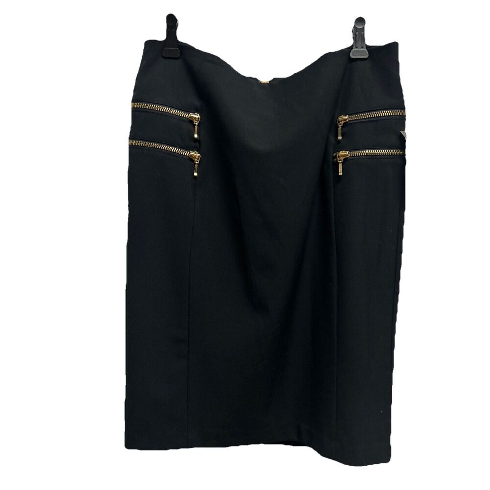 INC International Concepts Women's Black Gold Knee Length Zipper Pencil Skirt 4